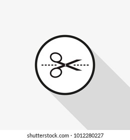 Vector scissors icon with a long shadow on the background