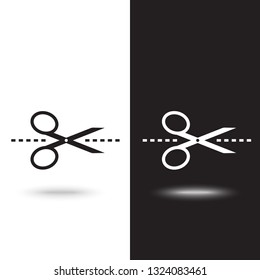 Vector scissors icon on black and white background