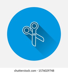 Vector scissors icon on blue background. Flat image with long shadow.
