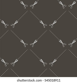Vector Scissors Seamless Pattern Isolated on Grey Background.