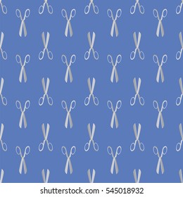 Vector Scissors Seamless Pattern Isolated on Blue Background. Barber Symbol