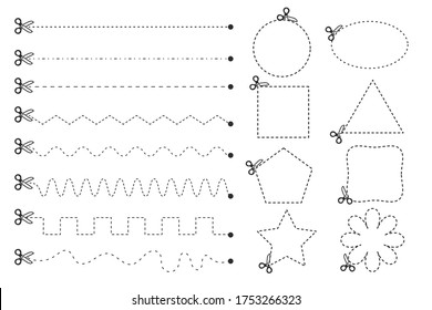 Vector scissors that cut paper along the dotted line in a geometric shape. isolate on white background.