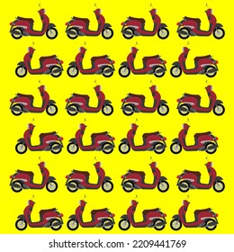 vector scooter pattern illustration in red color, on a yellow background. suitable for gift wrapping design