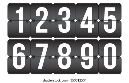 vector scoreboard, retro flip black and white numbers isolated