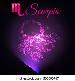 Vector Scorpio - the eighth  astrological sign in the Zodiac from the glowing stars in the dark sky