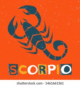 Vector scorpio zodiac sign original design. Can be used for poster, greeting card, birthday party, invitation. Vector illustration