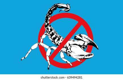 vector Scorpion hand-drawn with ink in prohibiting road sign