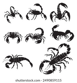 Vector scorpion silhouette set bundle