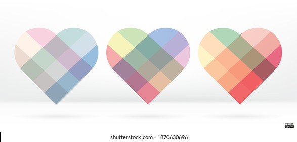 Vector Scottish Pastel Hearts icons set. Vector  illustration.Vector collection of  hearts on white background.Pestel hearts for design.