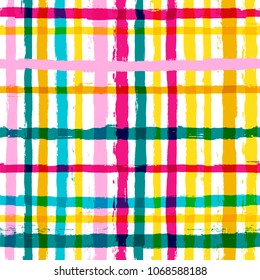 vector scottish plaid summer pattern. Paint Lines Seamless background. ink brush strokes. square stripes for swimming close,  T-shirt Modern paintbrush line. spring stripes girly backdrop