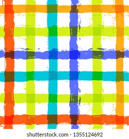 vector scottish plaid summer pattern. Paint Lines Seamless background. ink brush strokes. square stripes for swimming close, T-shirt Modern paintbrush line. spring stripes girly backdrop - Vector