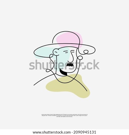 vector. scout. drawing with line drawing or line art scoutng man with. Hat
