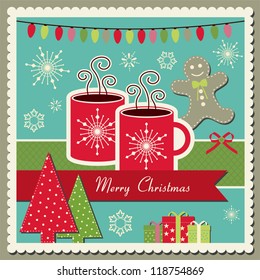 Vector scrapbook Christmas card with hot chocolate