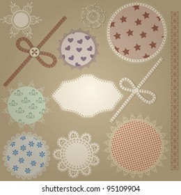 vector scrapbook design elements,  patterns can  be used separately: bows, button, napkins, and border