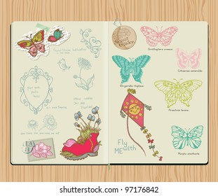 Vector Scrapbook Design Elements - Set of butterflies - hand drawn in notepad