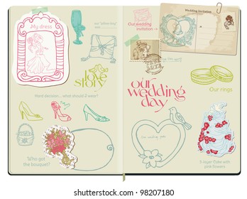 Vector Scrapbook Design Elements - Wedding Set - hand drawn in notepad