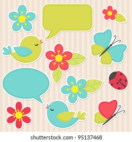 Vector scrapbook elements - flowers and birds
