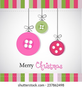 Vector scrapbook Merry Christmas card with buttons as Christmas balls 