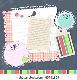 Vector scrapbook set of elements with text paper