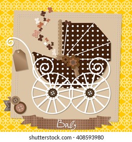 Vector scrap-booking card with the vintage stroller