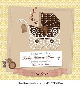 Vector scrap-booking card with the vintage stroller