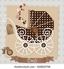 Vector scrap-booking card with the vintage stroller