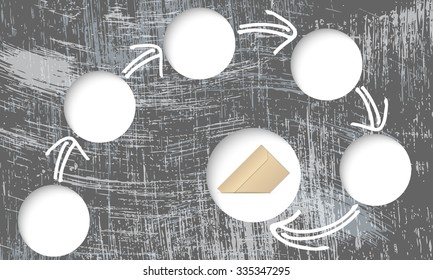 Vector scratched background and circular boxes for your text and envelope