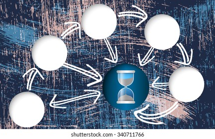 Vector scratched background and circular boxes for your text and sand glass