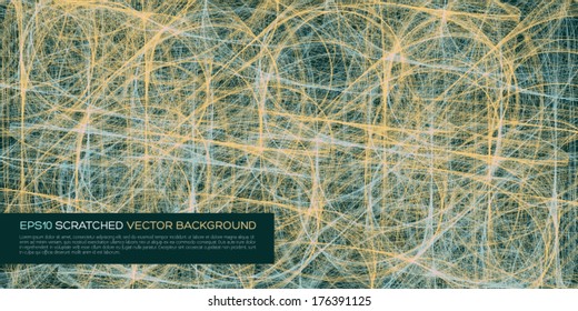 Vector scratched background with color lines on dark background