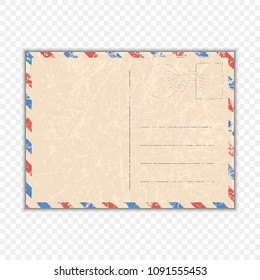 Vector scratched the Card. A shabby postcard for travel on an isolated transparent background. Template for your designs.