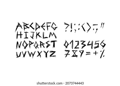 Alfabeto dibujado a mano por vectores, letras mayúsculas y dígitos. Cada elemento se agrupa en un solo objeto.