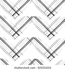 Vector scratches bold plaid pattern with thin brushstrokes and thin stripes hand painted in bright red, green, blue colors. Dynamic striped print texture for fall winter retro fashion and sportswear