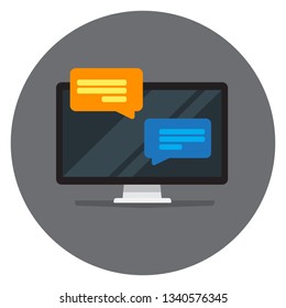 Vector screen image with popup notification windows. The idea of communication is remotely via smartphones and computers, laptops