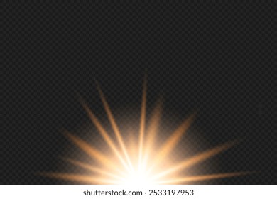Ilustração de sobreposição de tela de vetor do sol nascente, luz solar, efeito de luz, explosão de estrela brilhante da estrela, nascer do sol, luz amarela e laranja, raios de sol