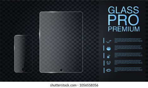 Vector screen protector film or glass cover. Screen protect Glass