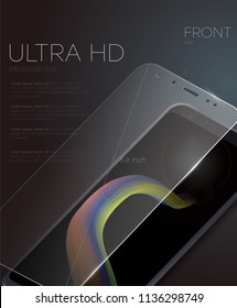 Vector screen protector film or glass cover. Screen protect Glass. Realistic smartphone 