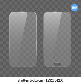 Vector screen protector film or glass cover. Screen protect Glass. Realistic smartphone vector