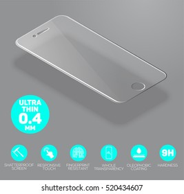 Vector screen protector film or glass cover isolated on grey background, mobile accessory