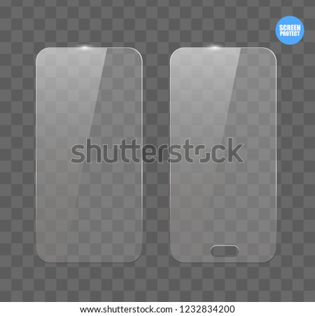 Vector screen protector film or glass cover. Screen protect Glass. Realistic smartphone vector