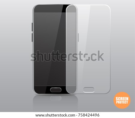 Vector screen protector film or glass cover. Screen protect Glass. Realistic smartphone vector