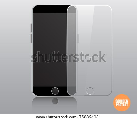 Vector screen protector film or glass cover. Screen protect Glass. Realistic smartphone vector
