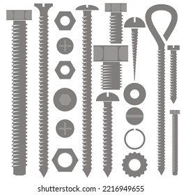 Ilustración de diseño del conjunto de tornillos hexagonal de tornillo de vector aislado en fondo blanco