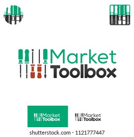 Vector Screwdriver Bar Chart Graph Market Trade Tool Box Logo Icon Brand Symbol Shape Sign Professional Business Company
