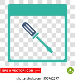 Vector Screwdriver Calendar Page EPS vector pictogram. Illustration style is flat iconic bicolor cobalt and cyan symbol on a transparent background.