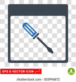 Vector Screwdriver Calendar Page EPS vector icon. Illustration style is flat iconic bicolor smooth blue symbol on a transparent background.