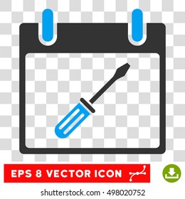 Vector Screwdriver Tuning Calendar Day EPS vector icon. Illustration style is flat iconic bicolor blue and gray symbol on a transparent background.