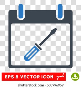 Vector Screwdriver Tuning Calendar Day EPS vector pictogram. Illustration style is flat iconic bicolor smooth blue symbol on a transparent background.