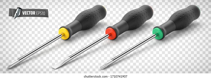 Vector screwdrivers on transparent background