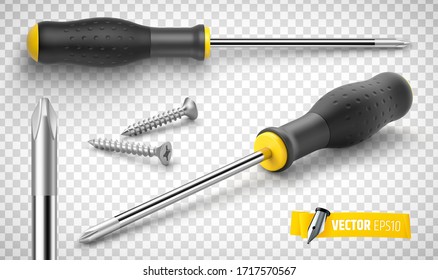 Vector screwdrivers on transparent background