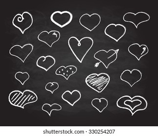 Vector scribble chalk heart icons set abstract collection